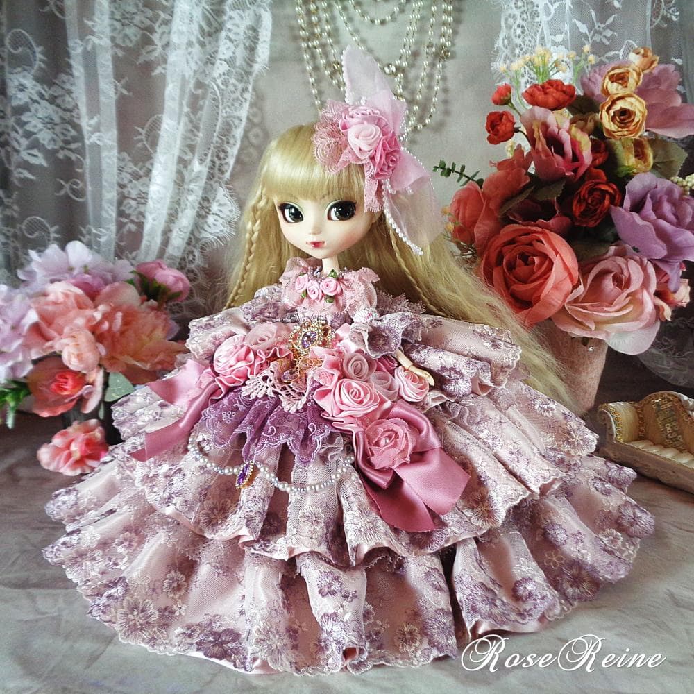 XmasSale アンネローゼ王妃クラシカルモーブピンクの豪華フリルドールドレス