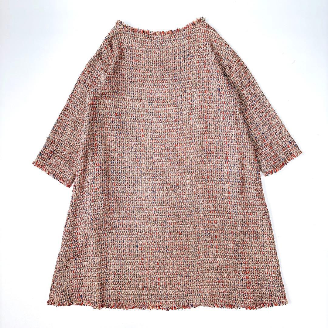 美品⁑45rpm コットンツイードロングワンピース　Aライン　フリンジ　レッド