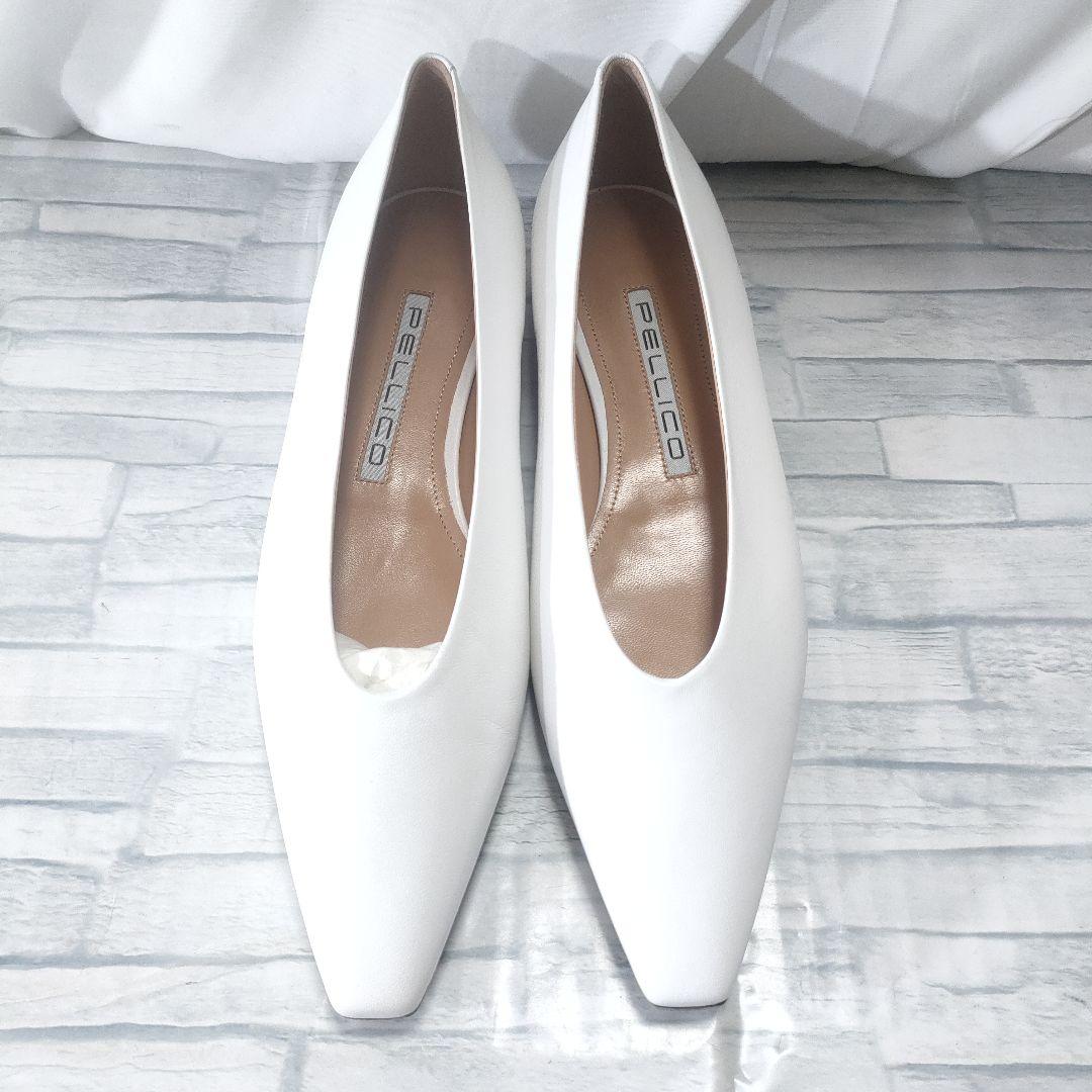未使用品✨ペリーコ　DAMA　レザーフラットパンプス　白　38　保存袋付き