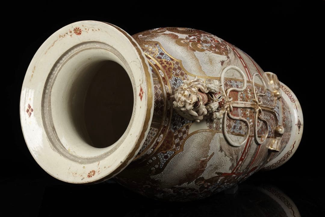 【極上薩摩焼】特大金襴手色絵 獅子 香炉 飾壺 陶器 骨董 古美術 アート 花瓶