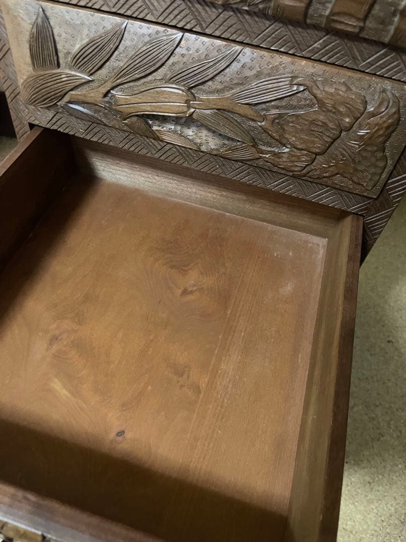 希少　アンティーク　日光彫？軽井沢彫？箪笥　5段式　引き出し　入手困難