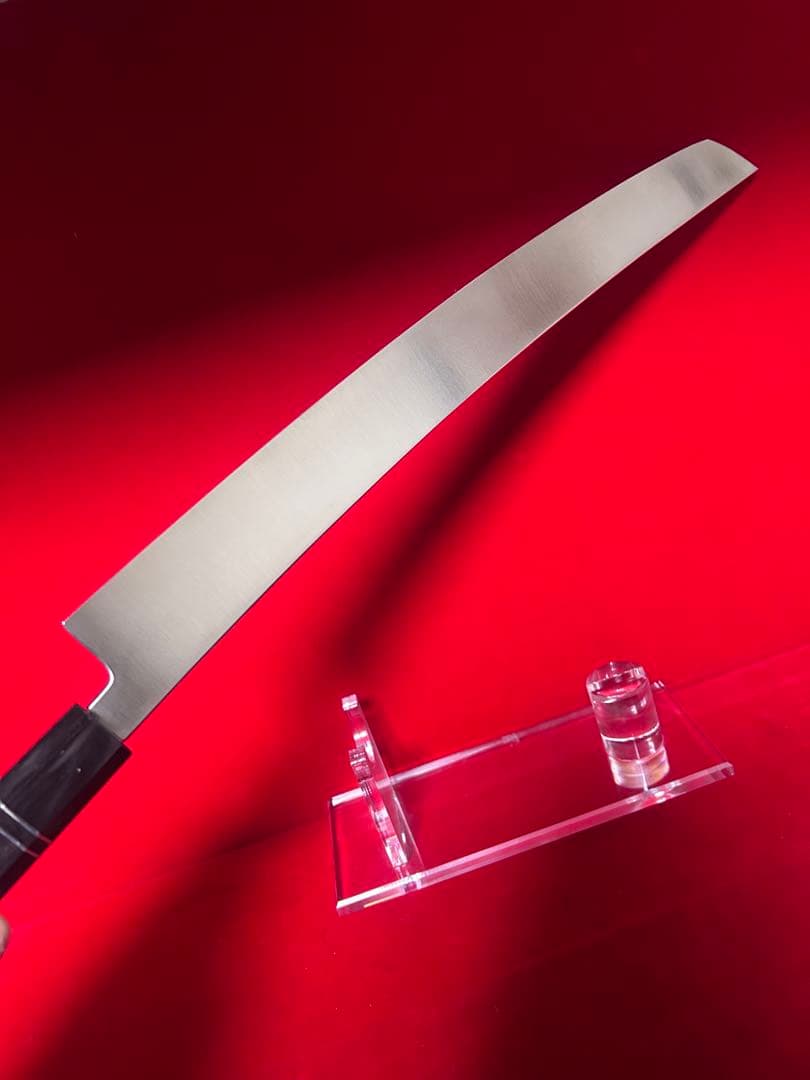 包丁　先丸型　マグロ包丁　尺三　鬼反り　鏡面仕上げ　切味抜群　箱付　未使用品