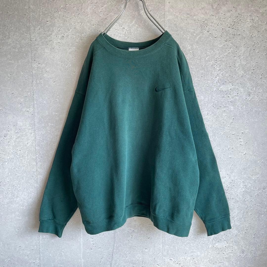 NIKE 銀タグ 90s アメリカ製 スウェット 刺繍ロゴ 1番人気 カーキ 緑