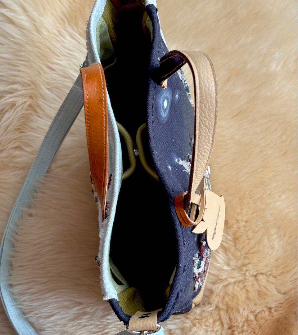 (手づくり)\"海の見える街\"ショルダートートバッグ刺繍アップリケ