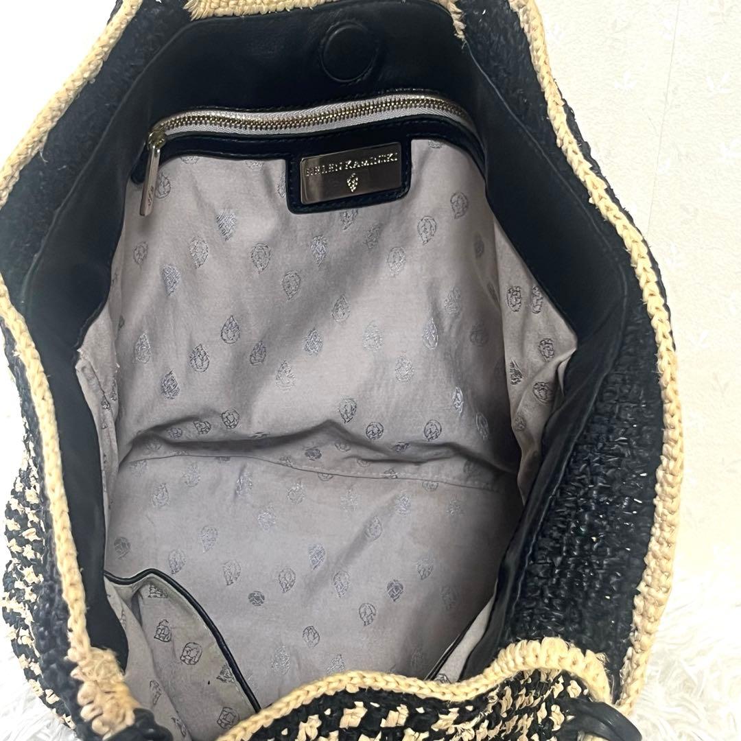 ヘレンカミンスキー　ラフィア　かごバッグ　トートバッグ　チャーム　レザーハンドル