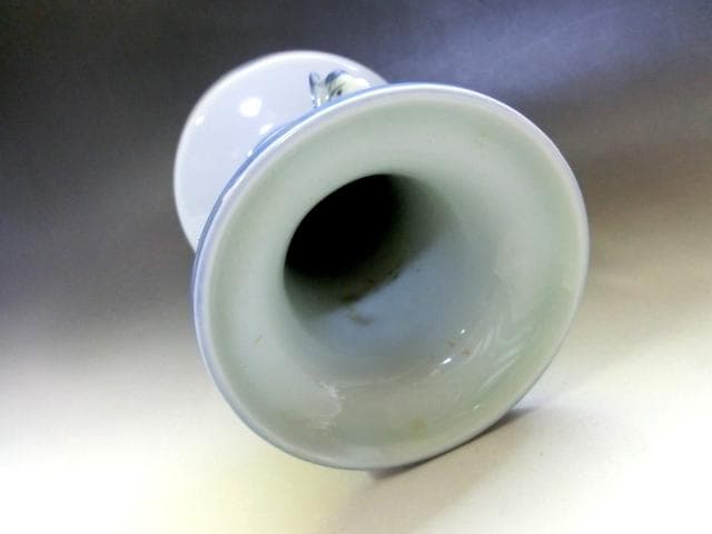 花瓶■染付人物絵 中国 魚耳付き 口広 松紋 花器 古玩 唐物 時代物 骨董■