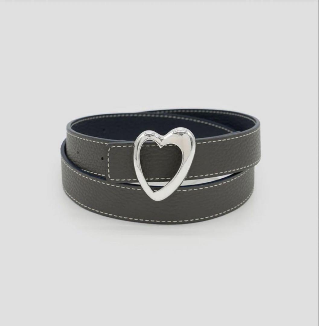 A VACATION ハートバックルベルト ネイビー/グレーxシルバー80cm