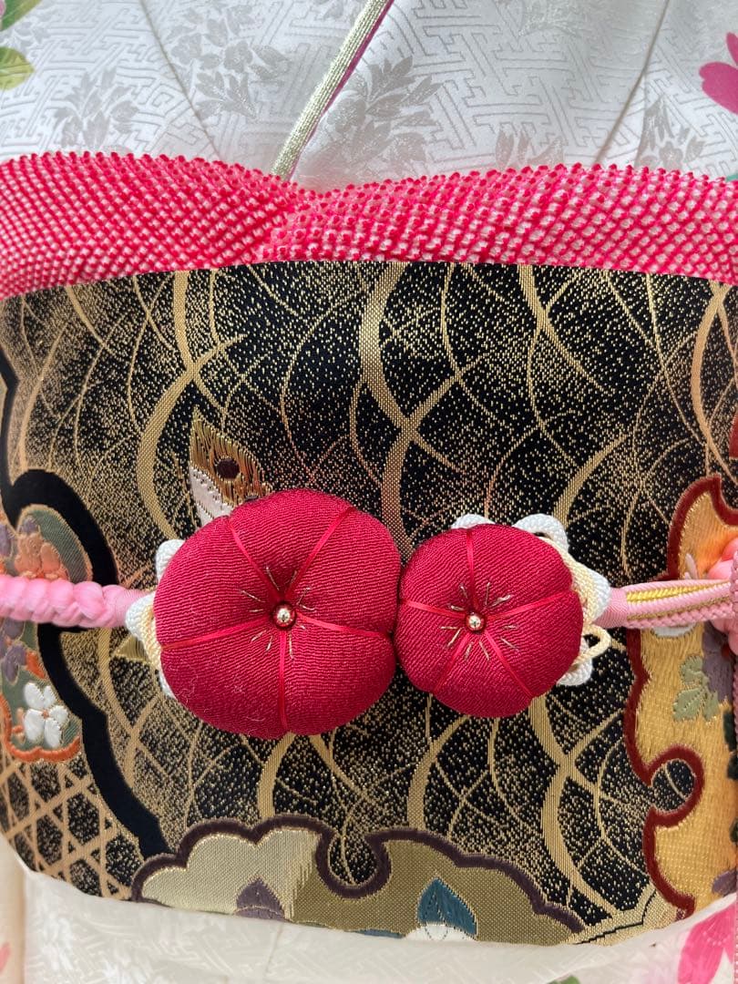 小柄な方　振り袖　フルセット　白　別誂長襦袢　成人式　金彩加工　刺繍入り　736