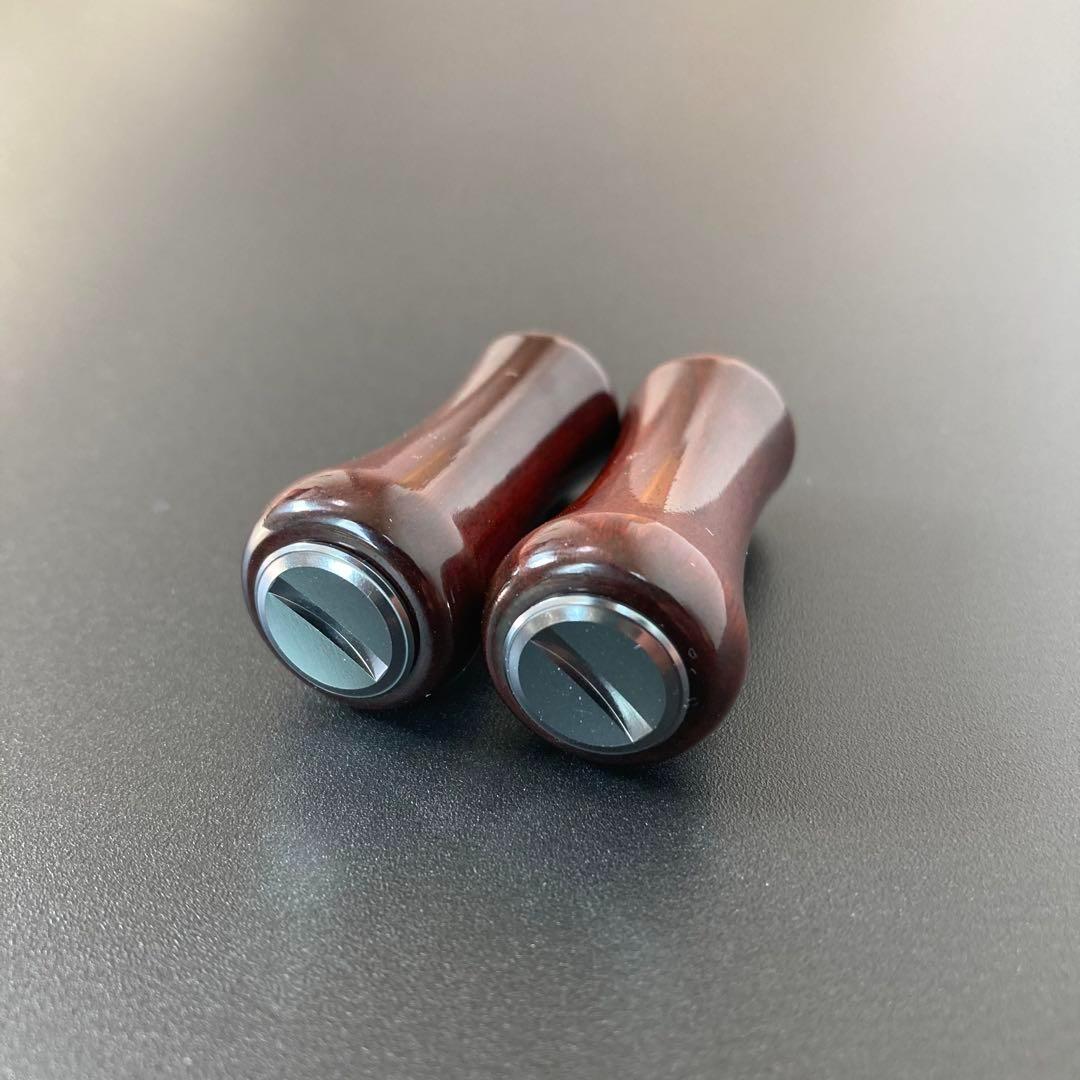 ウッドノブ 天然木/シルバー 2個 ダイワ・シマノ対応 ミラー加工 ベアリング付