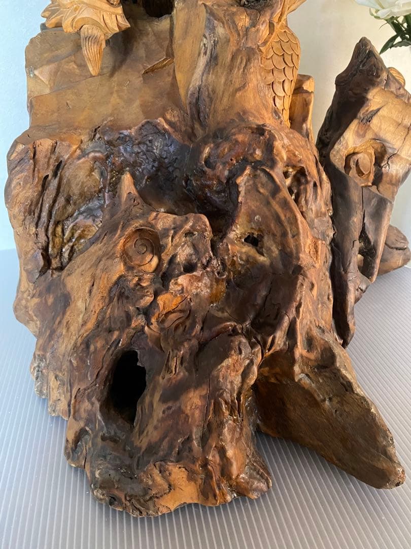 木製　龍　置物　木彫り　彫刻　ドラゴン　一刀彫　オブジェ