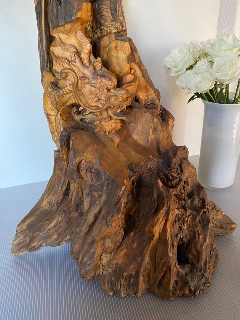 木製　龍　置物　木彫り　彫刻　ドラゴン　一刀彫　オブジェ