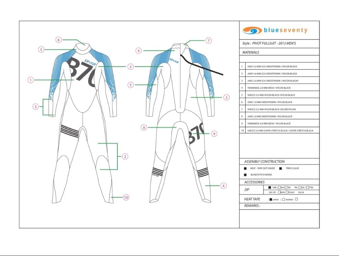 blueseventy ブルーセブンティー pivotウェットスーツ （SMT）