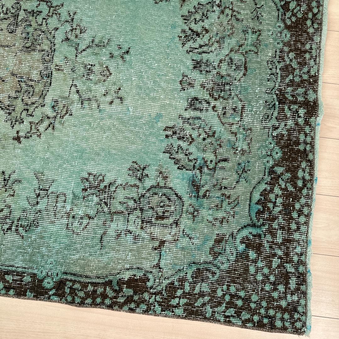 トルコ ヴィンテージラグ A105 定番柄 ターコイズブルー オーバーダイ