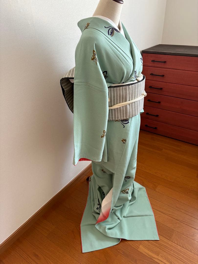 ❤️主役になれる正絹小紋　縮緬　ティファニーブルー　新品保管　新品畳紙付き