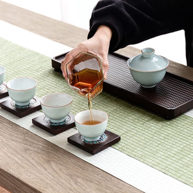 防水テーブルランナー  台湾茶道具 茶席 マット（若葉色+白 2m） 2枚セット