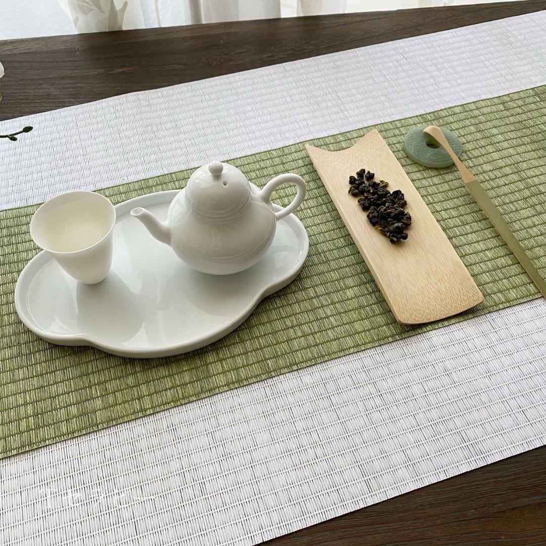 防水テーブルランナー  台湾茶道具 茶席 マット（若葉色+白 2m） 2枚セット