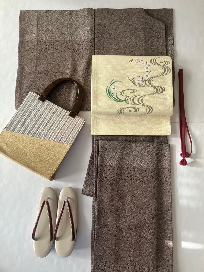 早春の花々 手描きの袋帯