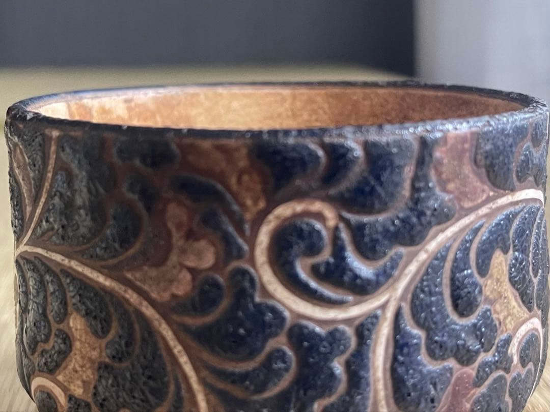 京焼 古清水 瑠璃釉 花唐草文 茶碗 茶道具