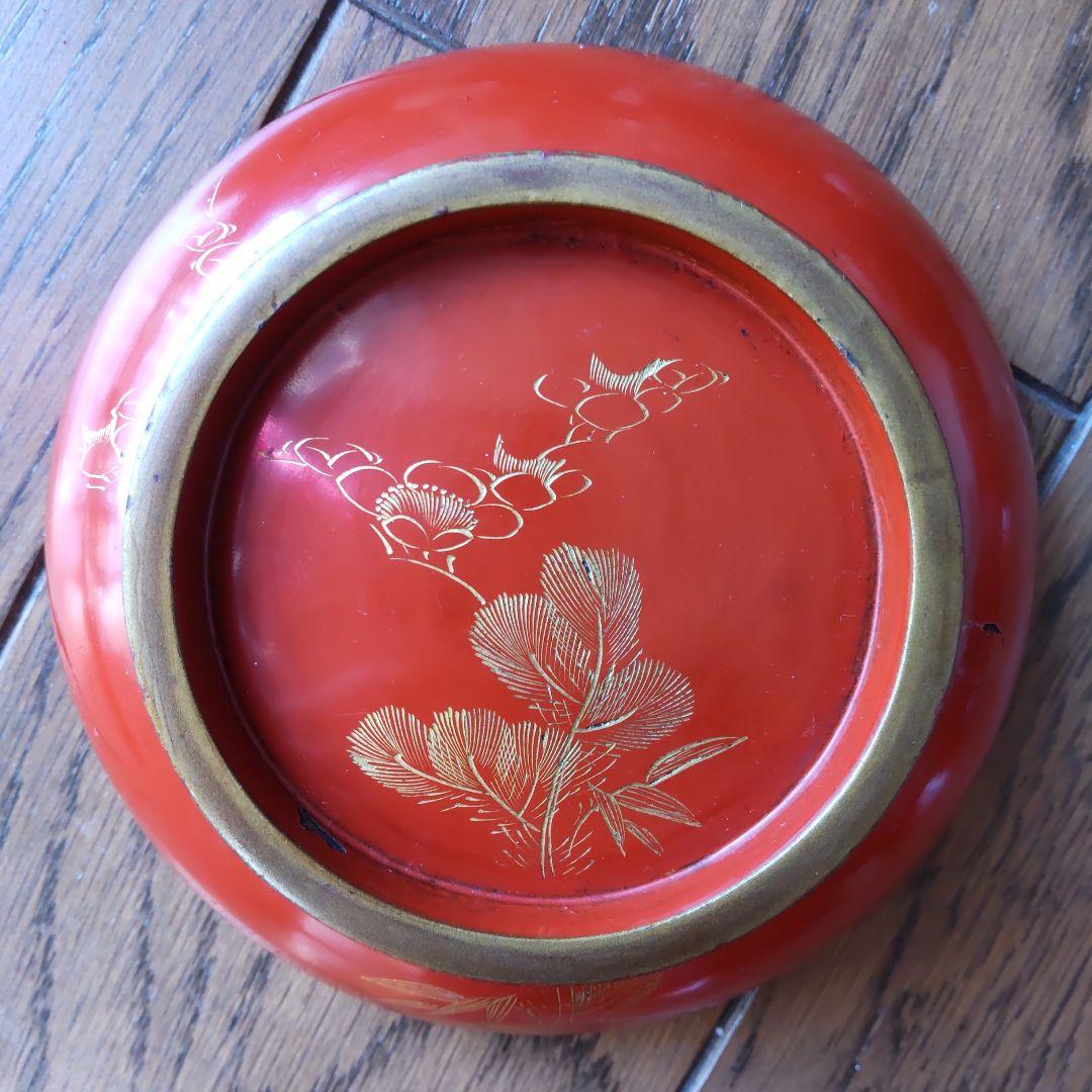 骨董　漆塗り　皆朱　沈金　菓子椀10客