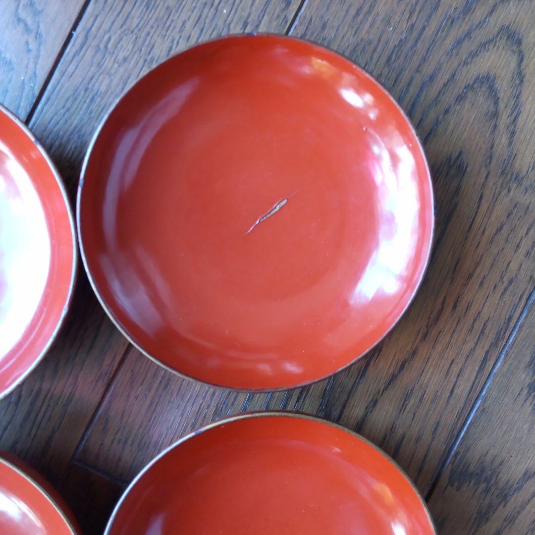 骨董　漆塗り　皆朱　沈金　菓子椀10客