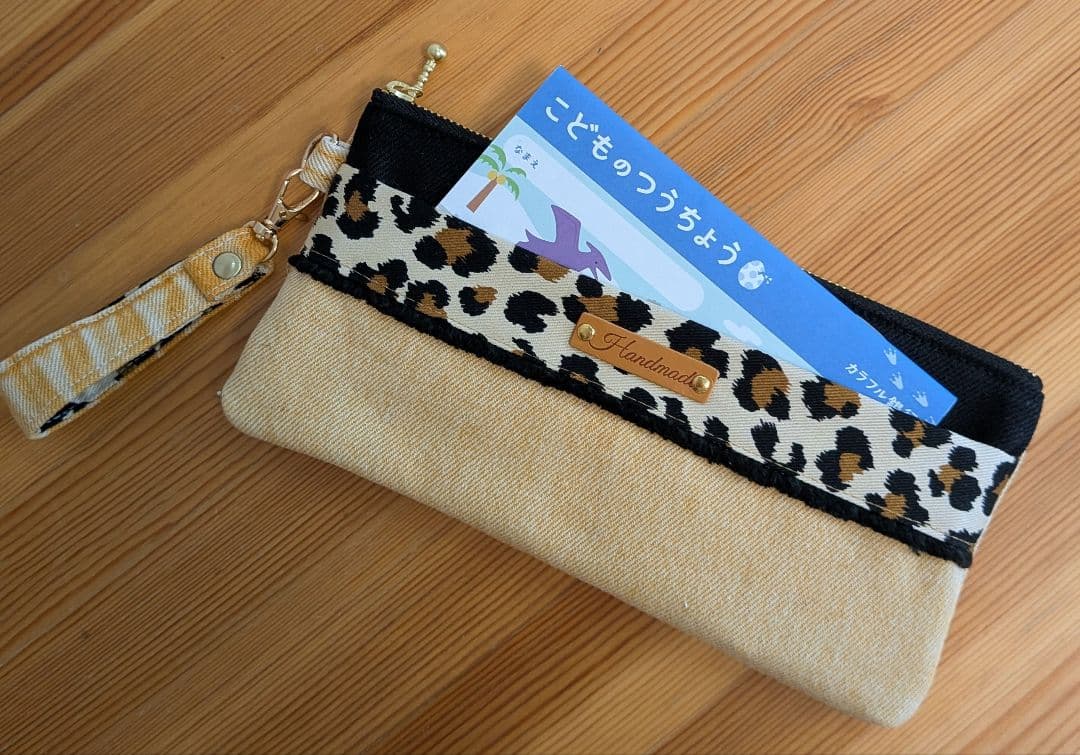 オレンジデニムリメイクバッグ（L）No.842☆ハンドバッグ　横長ポーチ