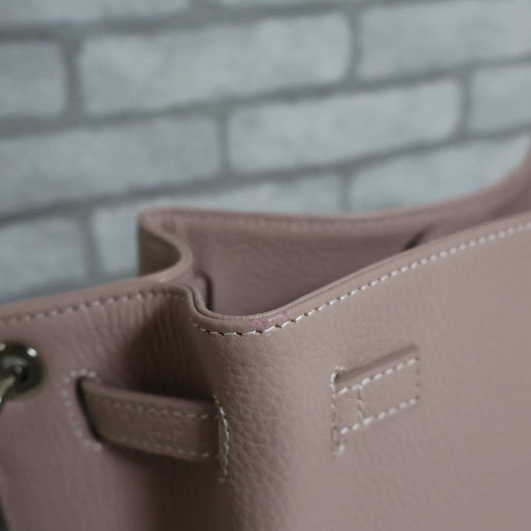 極美品 傳濱野 ミーティアリブレ レザー ショルダーバッグ なでしこベージュ