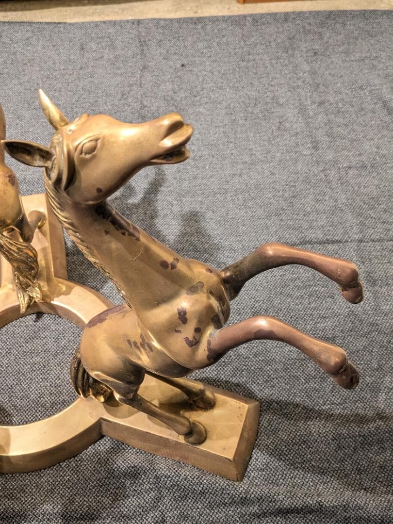 1【希少】サイドテーブル 銅無垢 ブロンズ製 上品 ガラステーブル 馬