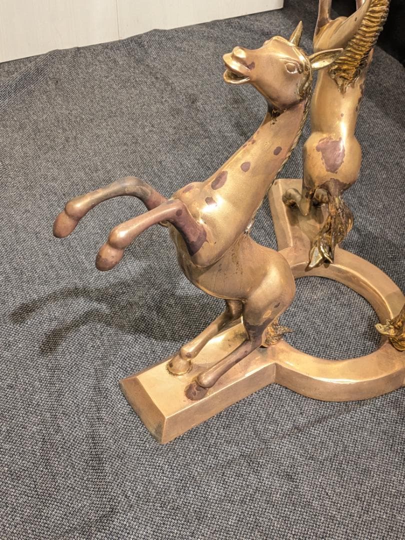 1【希少】サイドテーブル 銅無垢 ブロンズ製 上品 ガラステーブル 馬
