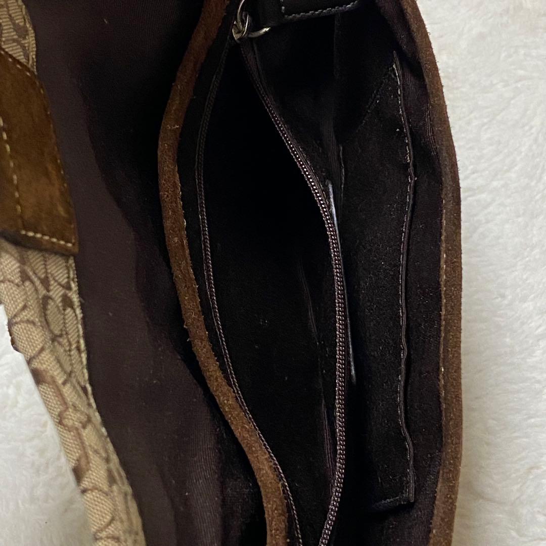 【保存袋付】COACH コーチ シグネチャー スエード ショルダーバッグ 茶色