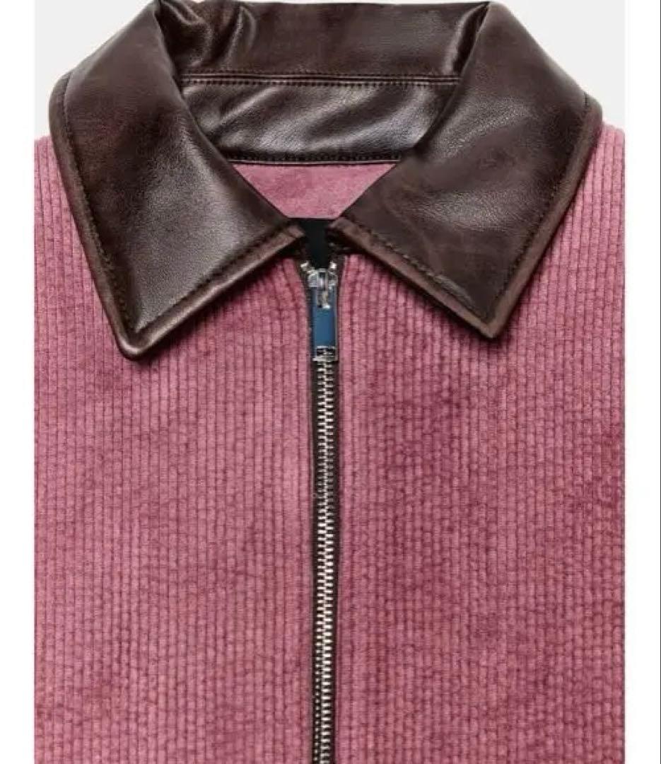 タグ付き新品★ZARAのコーデュロイフェイクレザー襟ジャケット★M★マルサラ色