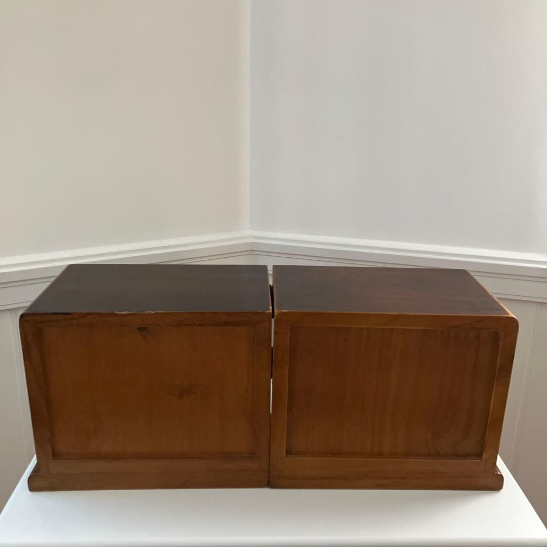 ダークブラウン木製折りたたみ式小物収納引き出し4個