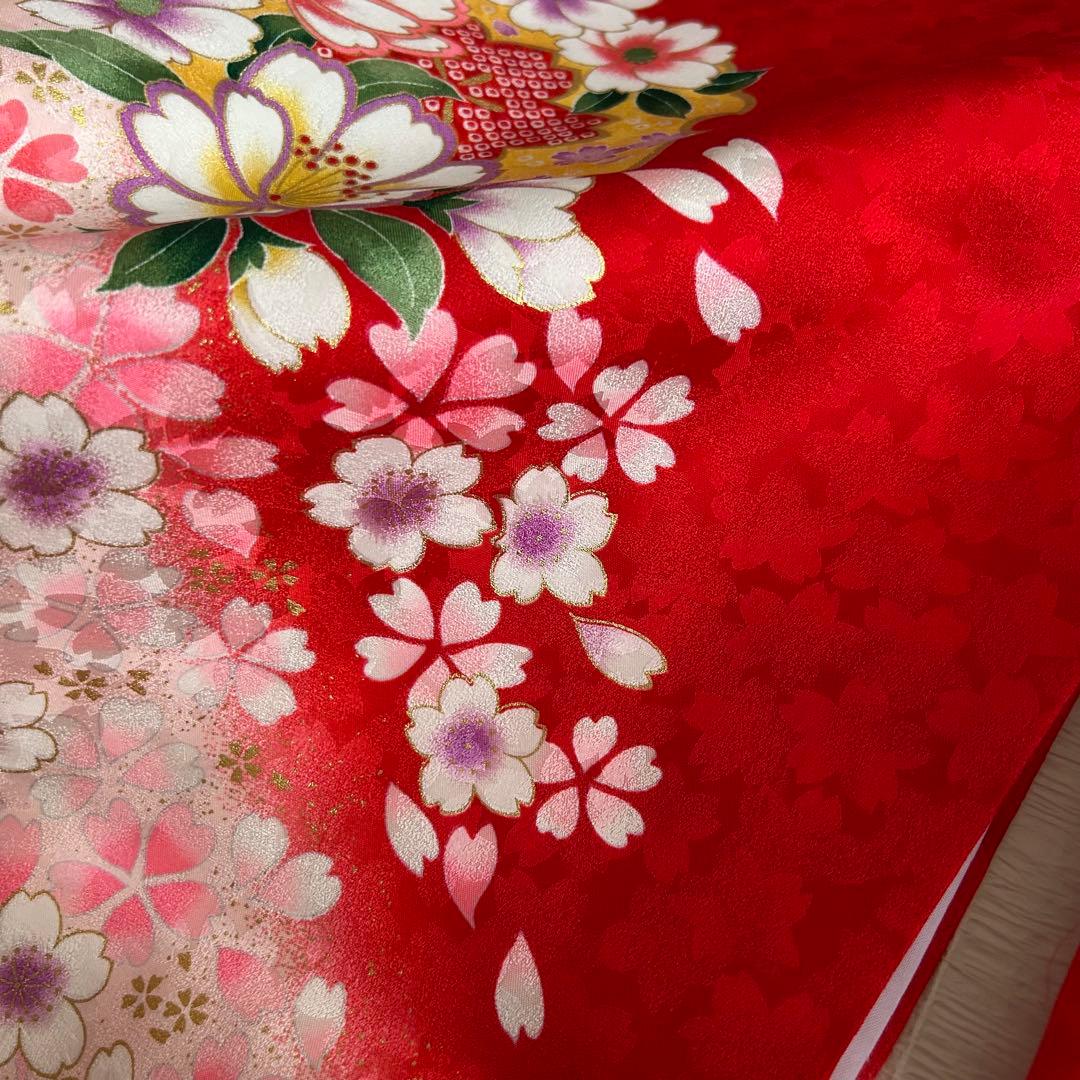 七五三 3歳 着物 被布 絹 三歳 赤 ピンク 753 巾着 女の子着物 子供