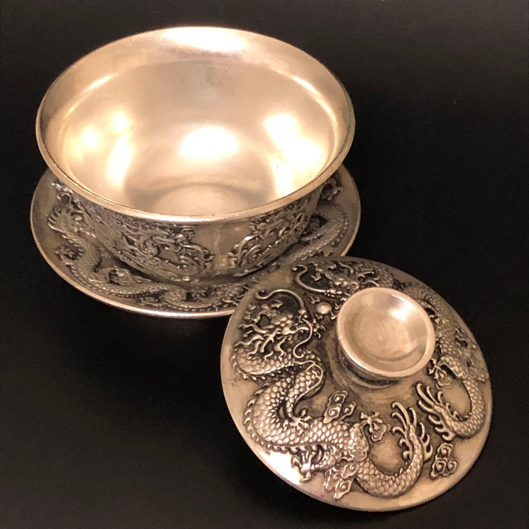 旧家蔵出　御匠一口呑茶碗　銀龍御用　稀少 高級な銀龍彫刻　アンティーク　時代物