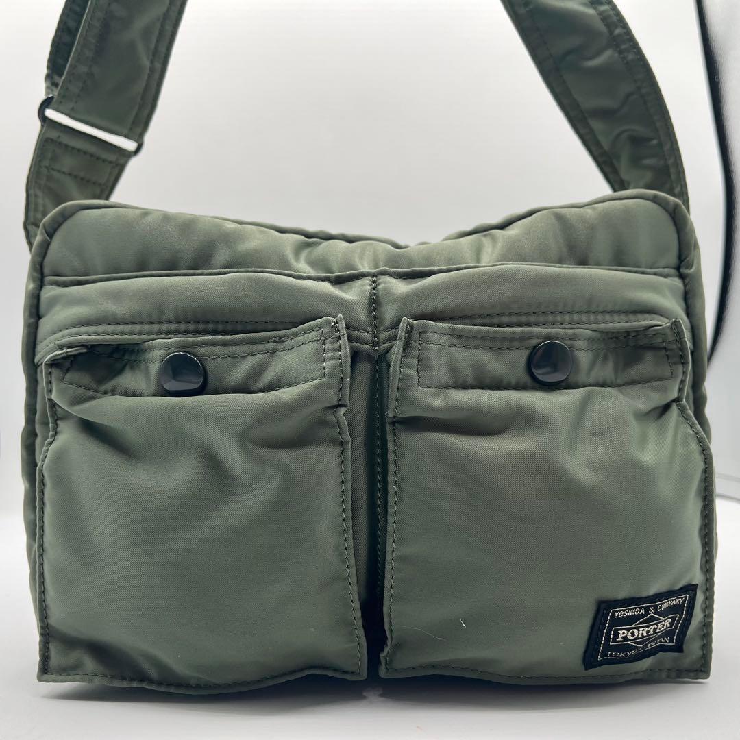 未使用◎2層/PORTER セージグリーン ショルダーバッグ タンカー 緑