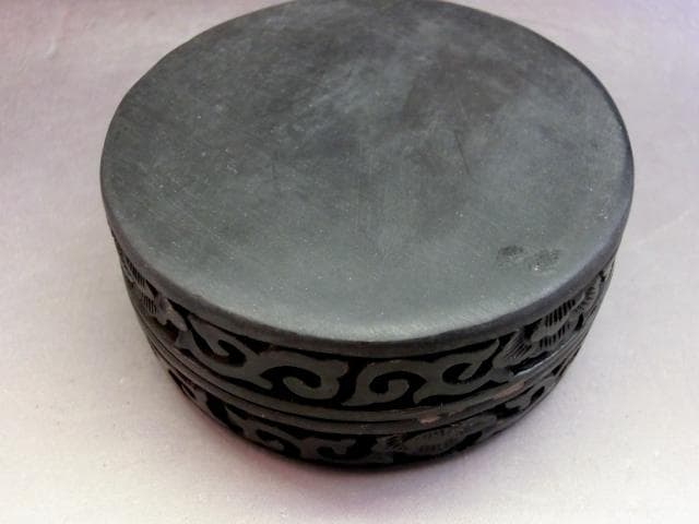 香合■鳥井 木彫り 牡丹 唐草 古い丸香合 お茶道具 古美術 時代物 骨董品■