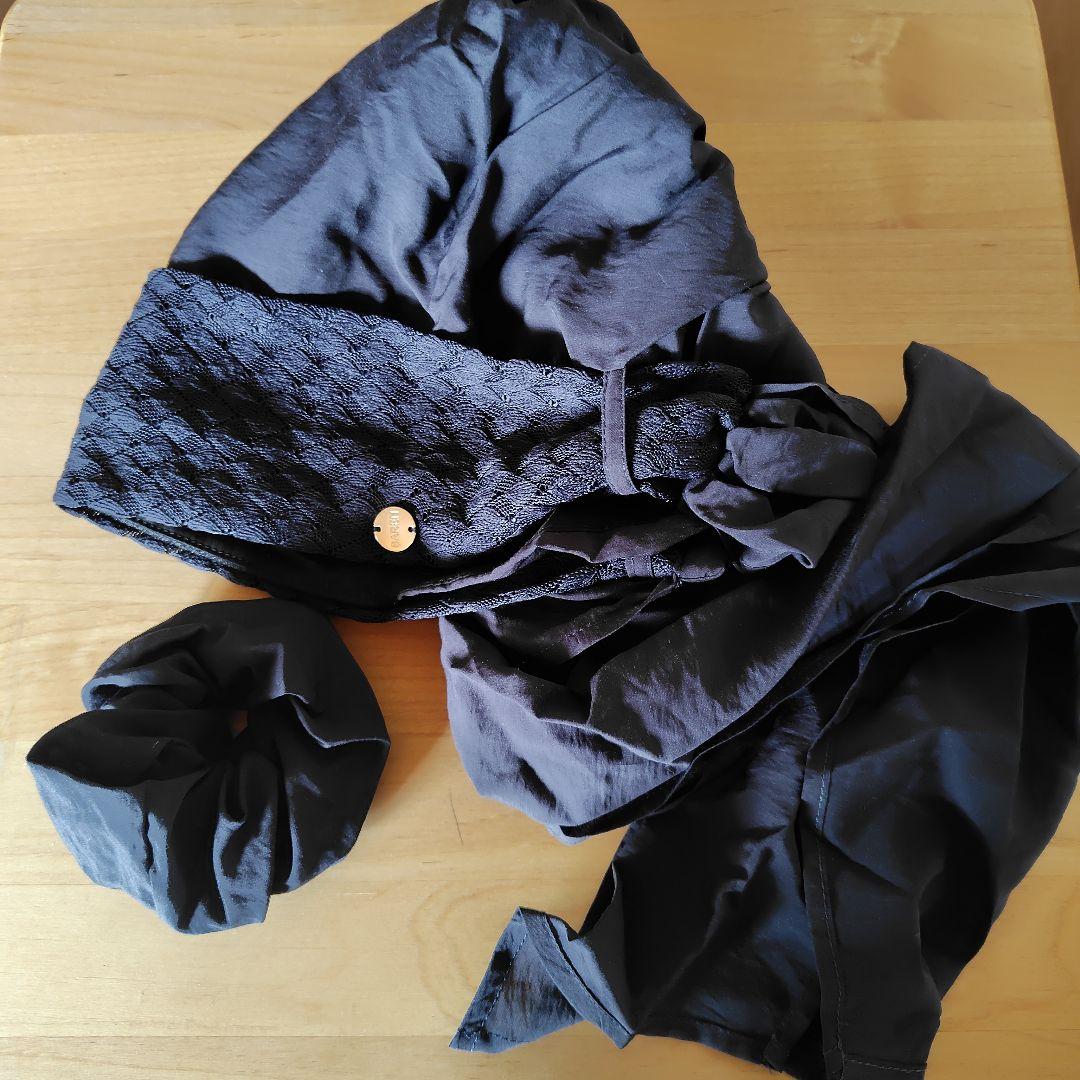 BARENスカーフハットニットレースネイビー＆前髪ウィッグ