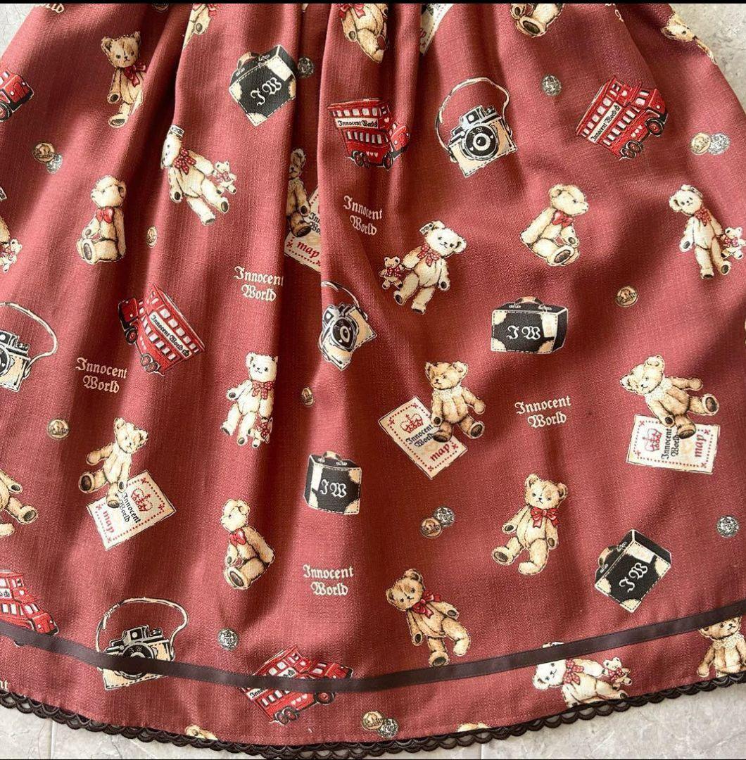 美品☆イノセントワールド 旅行中クマちゃん柄ワンピース サイドファスナー有り