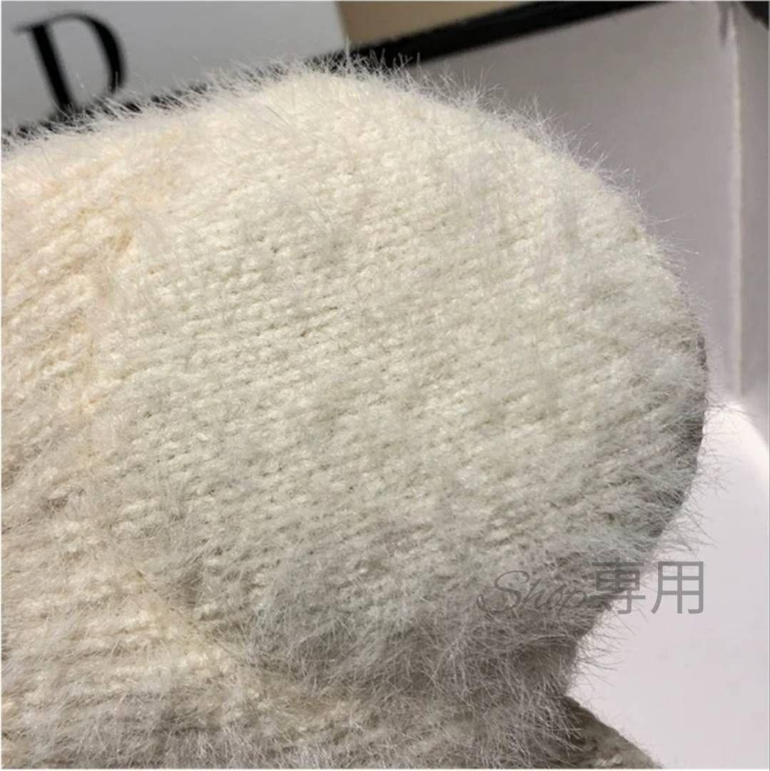 【限定】レディース　サンバイザー　ニット帽　グレー　韓国　シンプル　帽子　耳当て