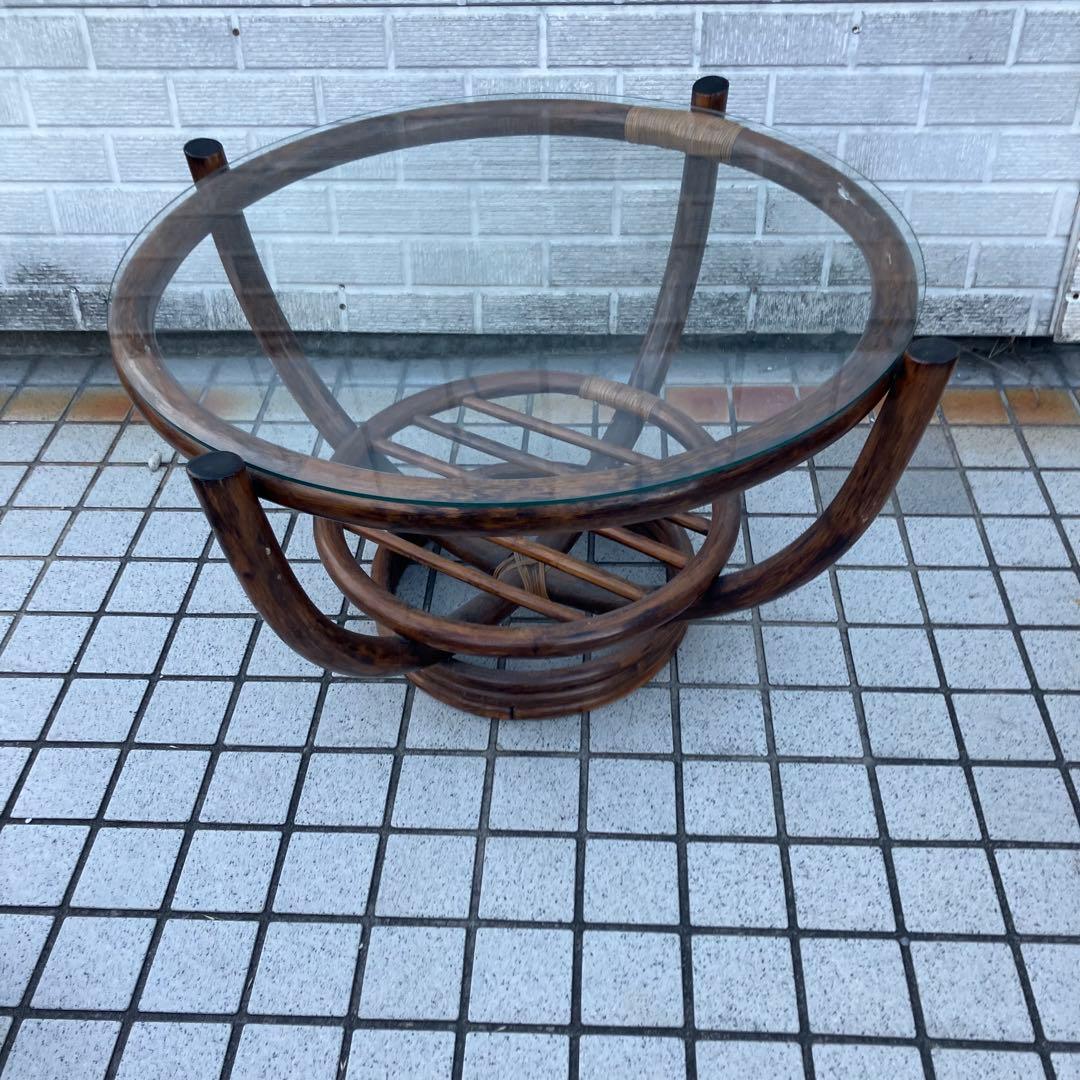 昭和レトロ ヴィンテージ ラタンラウンドテーブル 籐家具古家具 センターテーブル