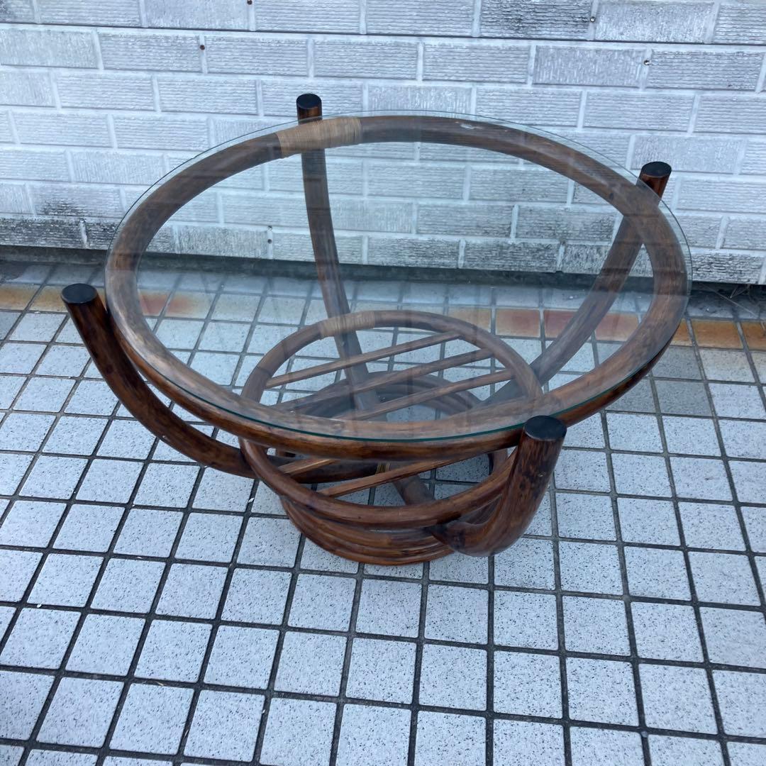 昭和レトロ ヴィンテージ ラタンラウンドテーブル 籐家具古家具 センターテーブル