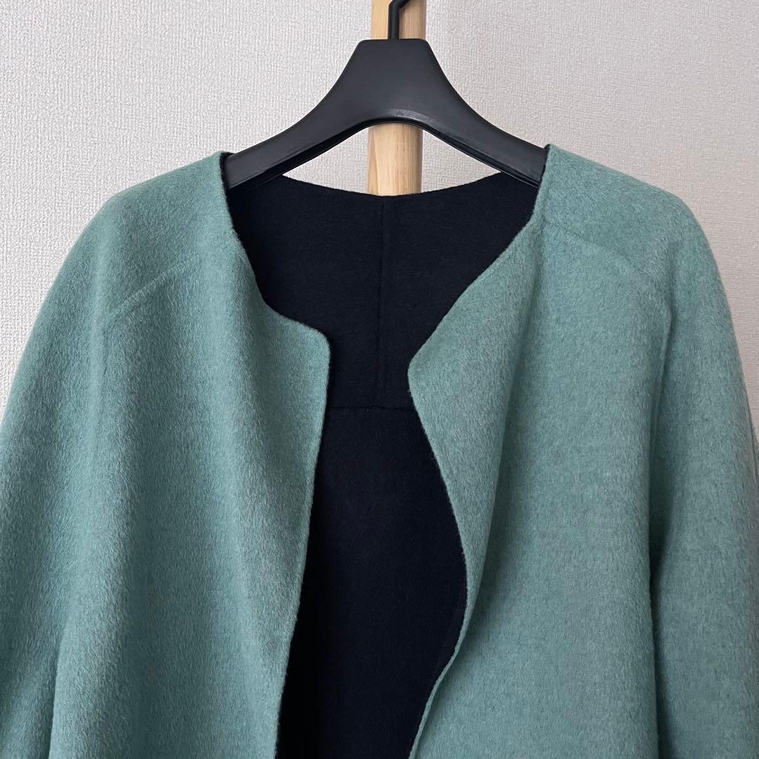 極美品 ヒューマンウーマン リバーコート ＷＮメルトンバイカラーコート ウール