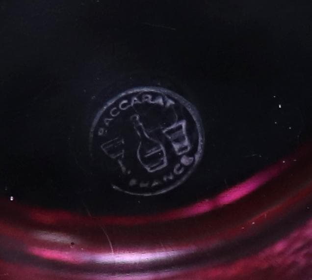 オールド・バカラ 最高級珍品 希少色 青海波模様 金彩 赤色被せ 蓋物 春海好み