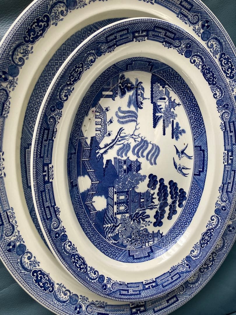  blue willow希少大オーバル皿