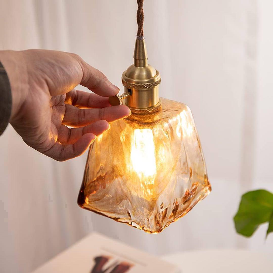 ペンダントライト　琥珀色　アンティーク　クリアガラス　LED
