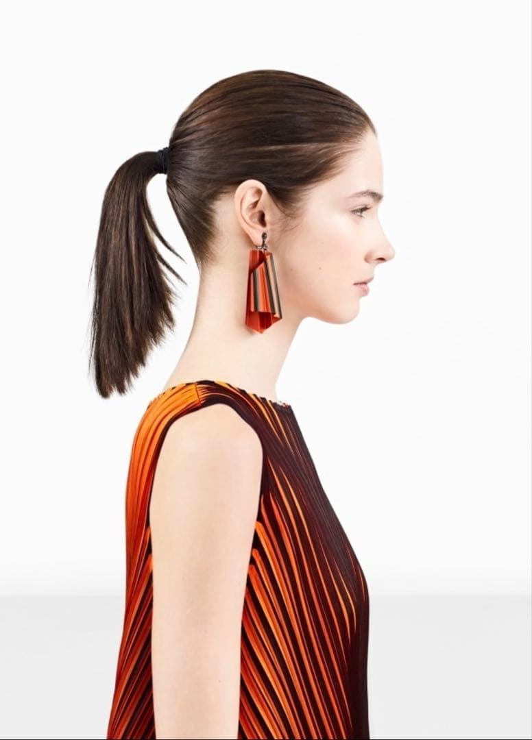 プリーツプリーズ　アルトネオンワイドパンツ　オレンジx 黒　美品　ネオンオレンジ