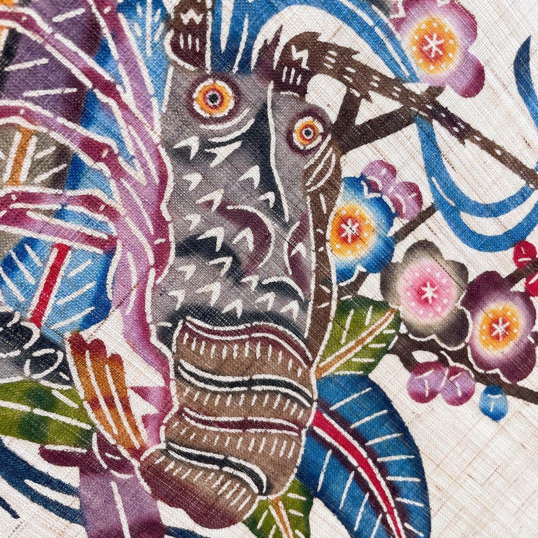 琉球紅型 びんがた 掛軸 玉那覇有公 海老 松竹梅 染物 沖縄 壁掛け