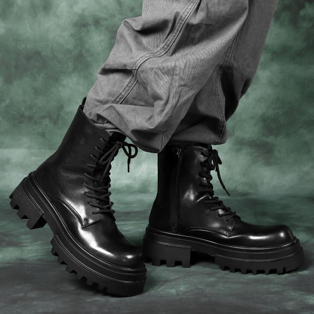 26cm/最大10cm身長UPメンズシークレットブーツ厚底靴スタイルアップジップ