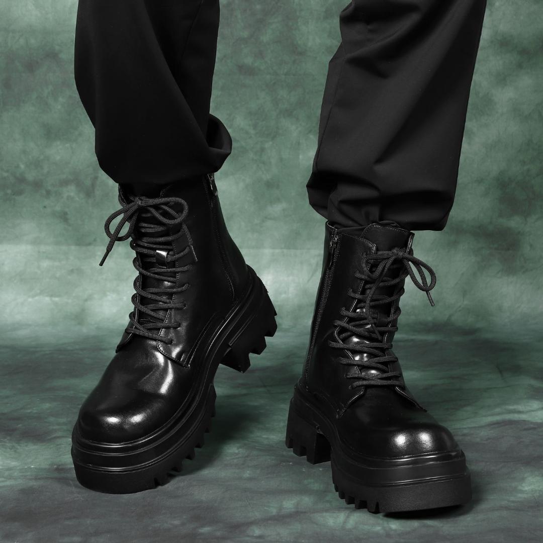 26cm/最大10cm身長UPメンズシークレットブーツ厚底靴スタイルアップジップ