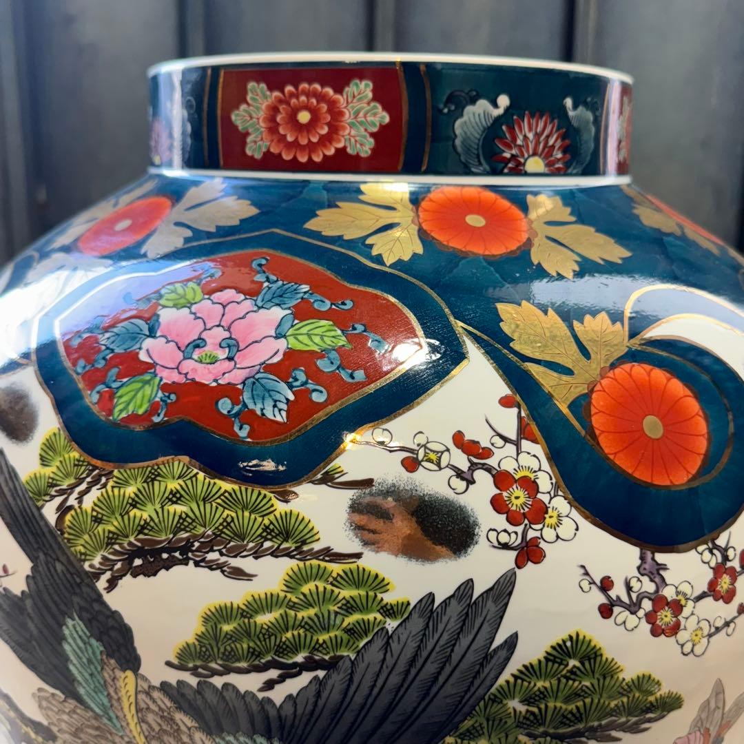 有田焼 金龍窯 博山作 金襴手 染錦 飾り壷 花鳥 高さ115cm 3個口発送