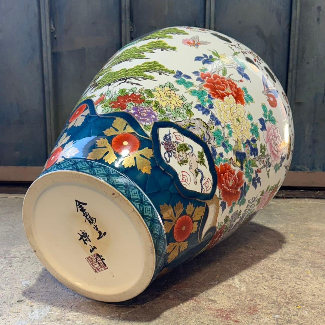 有田焼 金龍窯 博山作 金襴手 染錦 飾り壷 花鳥 高さ115cm 3個口発送